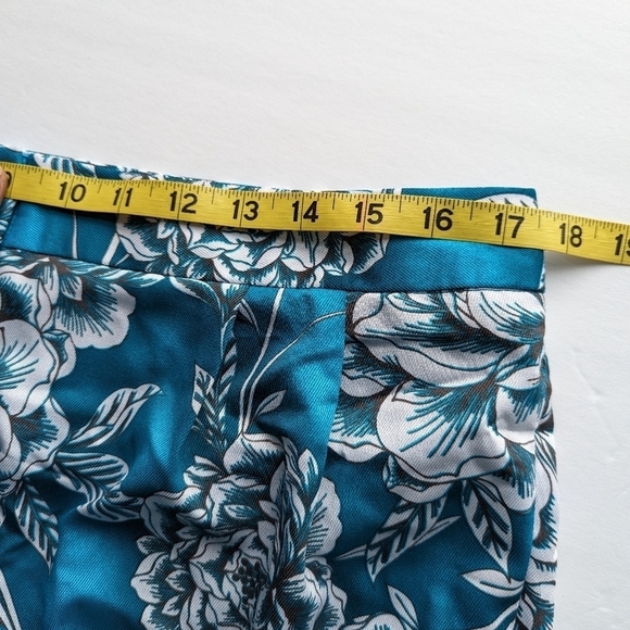 Worthington Floral Palazzo Pants Zip Front Pockets Teal White Abstract Floral - Picture 6 of 8
